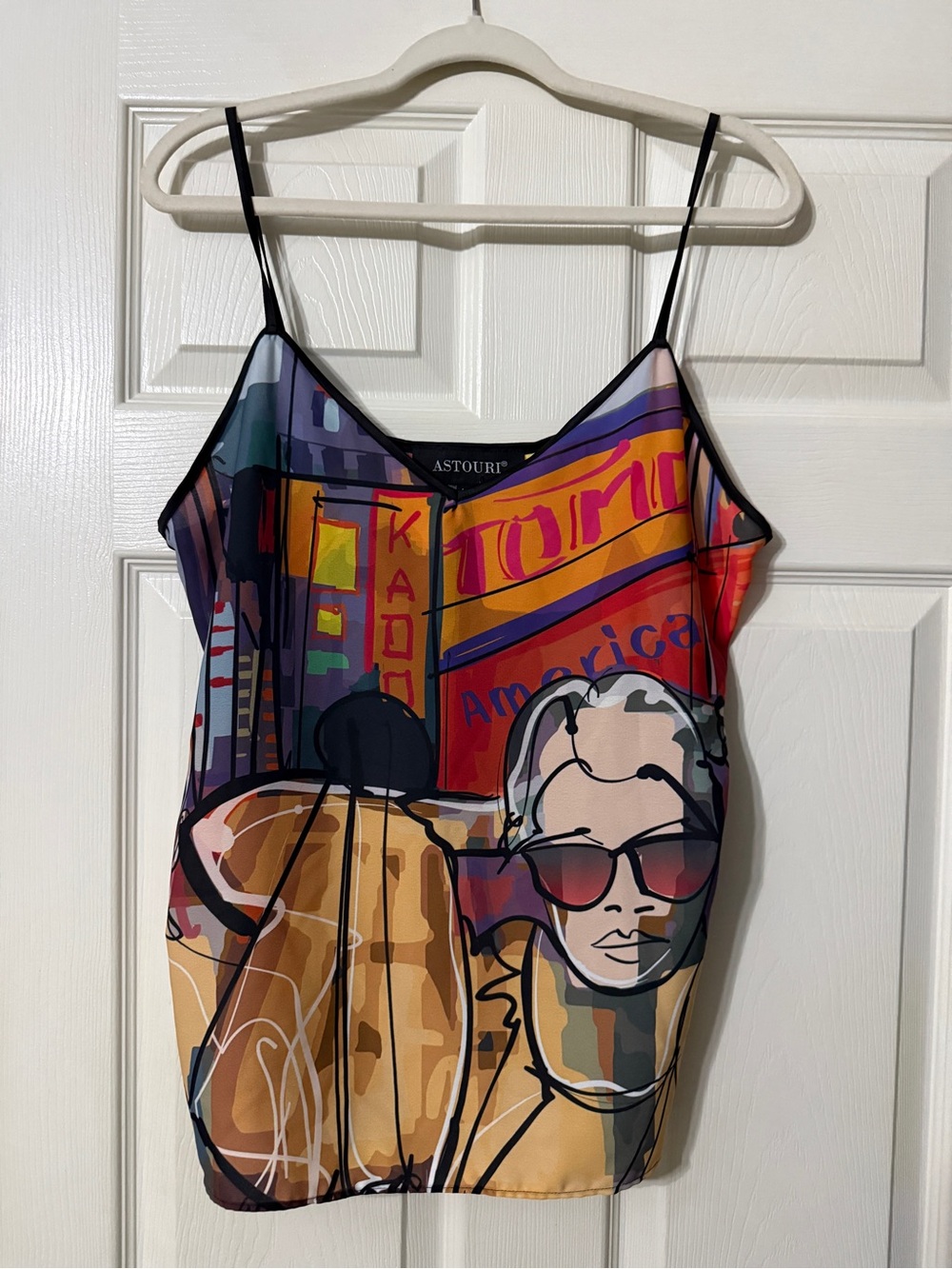Multicolor Graphic Satin Cami - Red, Purple & Tan